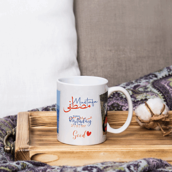 Mug Personnalisé Prénom Arabe & Latin – Cadeau Élégant avec Motifs Cœurs - Image 4